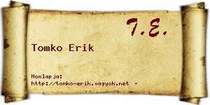 Tomko Erik névjegykártya